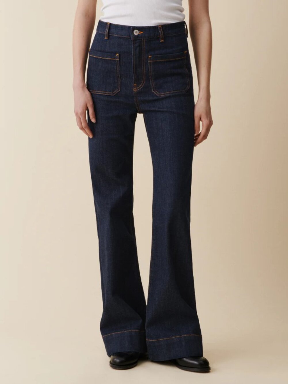 High-Rise Dark Blue Flare Jeans for Women